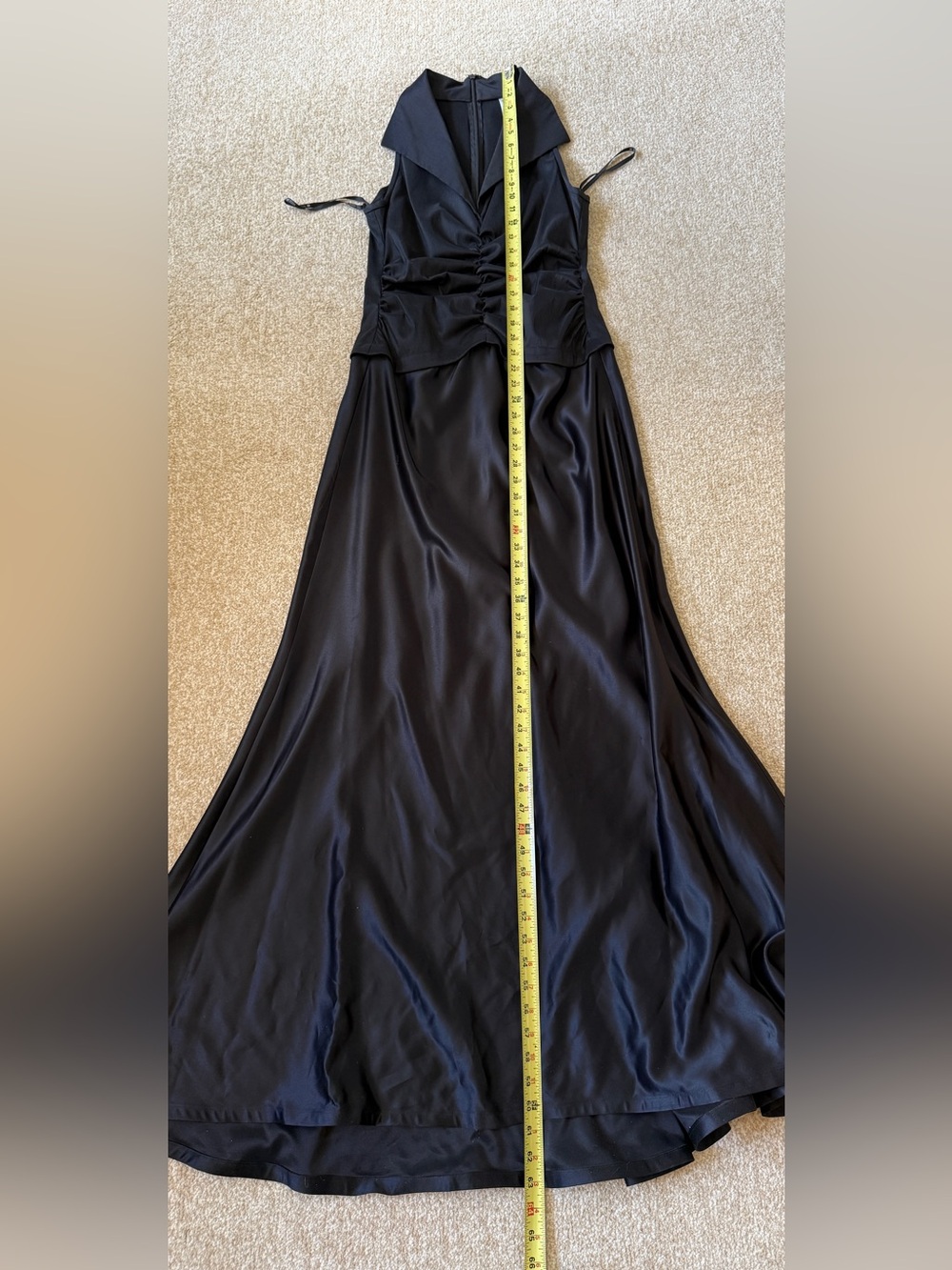 TADASHI SHOJI Black Ruched Satin Tuxedo Style Evening Gown Vintage 90s Sz 6 *EUC - Picture 10 of 11